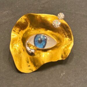 Surrealist Eye Statement Ring Schiaparelli Inspired Gold Adjustable NEW